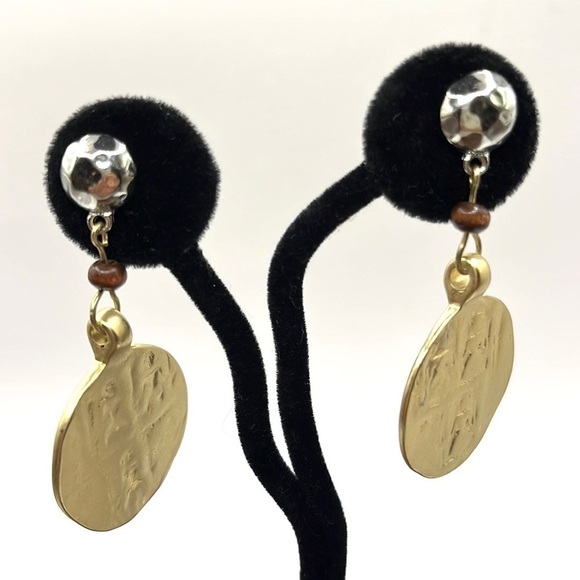 Chico’s Dangle Coin Earrings Mixed Metals Pierced stud earrings Long - Picture 4 of 10